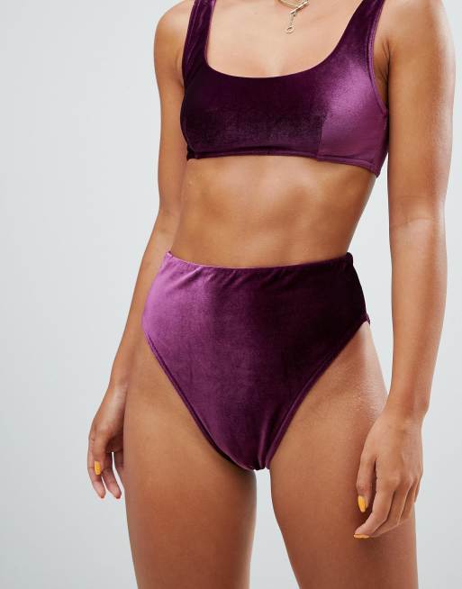 Mix and Match fløjl bikini trusse med højtskåret ben og højtaljet fra ASOS DESIGN, 3 af 4