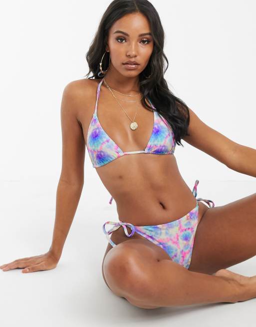Mix and Match glat bikiniunderdel med bindesnore i siden i neon batikfarve fra ASOS DESIGN, 4 af 4