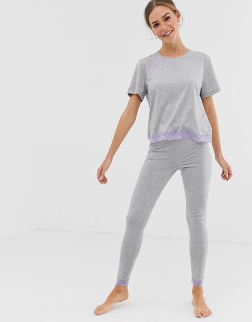 ASOS DESIGN mix & match jersey t-shirt med blondekant og leggings, 3 af 3