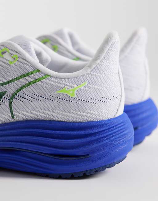 Mizuno Wave Rider 29 running trainers in white, yellow and blue, 2 of 5