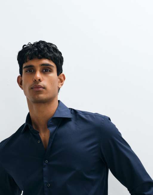 Mnago 100% cotton smart shirt in navy, 3 of 5