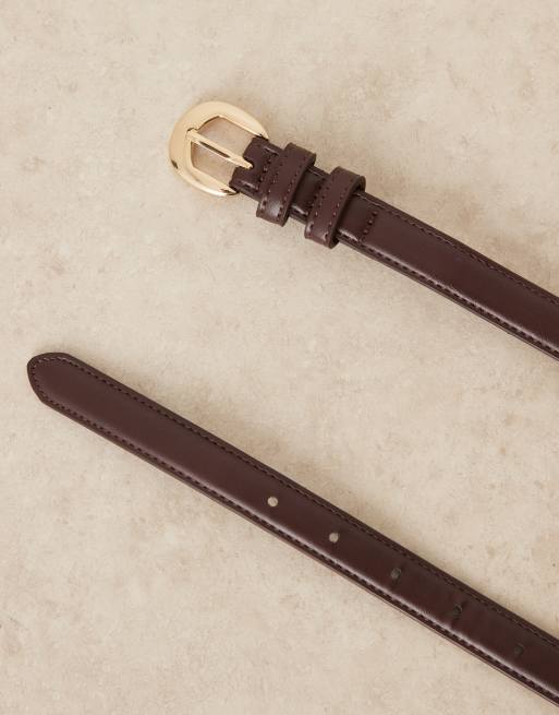 Mnago - Cintura sottile in pelle sintetica marrone, 3 di 3