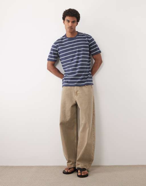 Mnago – Granatowy, lekki T-shirt w paski, 100% bawełny, 3 z 5