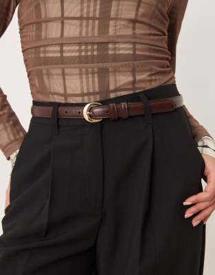 Mango Mnago Slim Faux Leather Belt In Brown