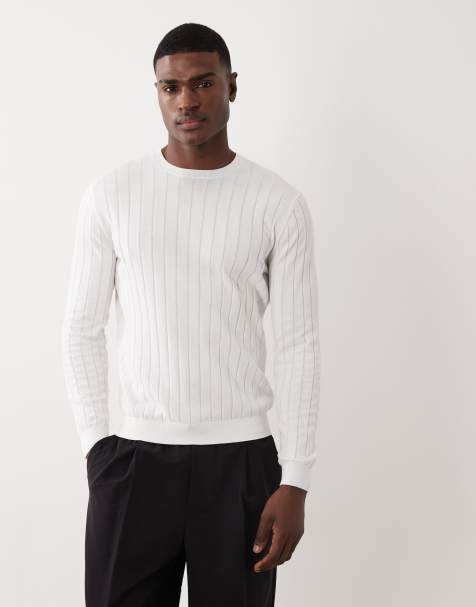 Mnango long sleeve fine knit ribbed sweater in white - view 1
