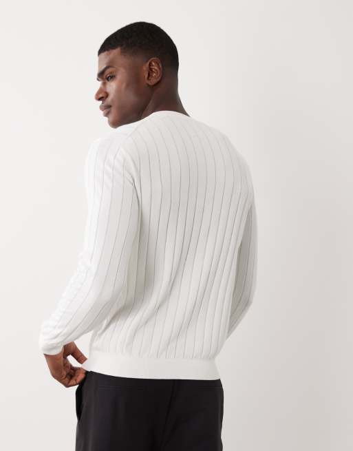 Mnango long sleeve fine knit ribbed sweater in white, 3 of 5
