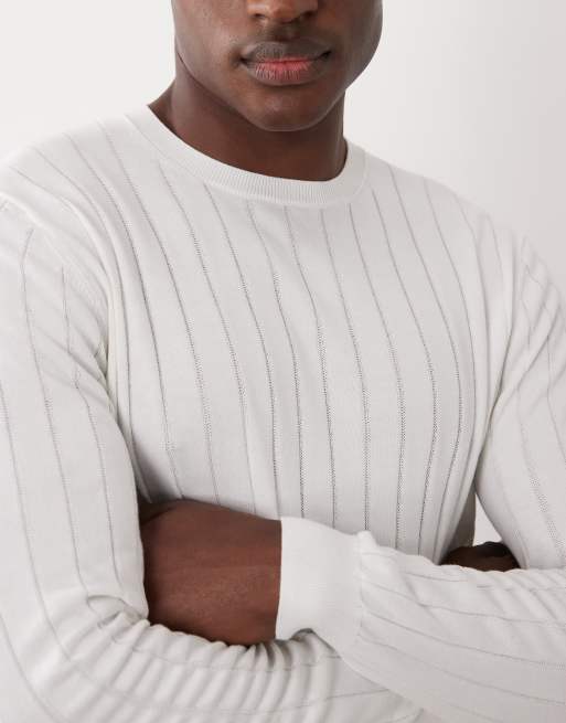 Mnango long sleeve fine knit ribbed sweater in white, 5 of 5