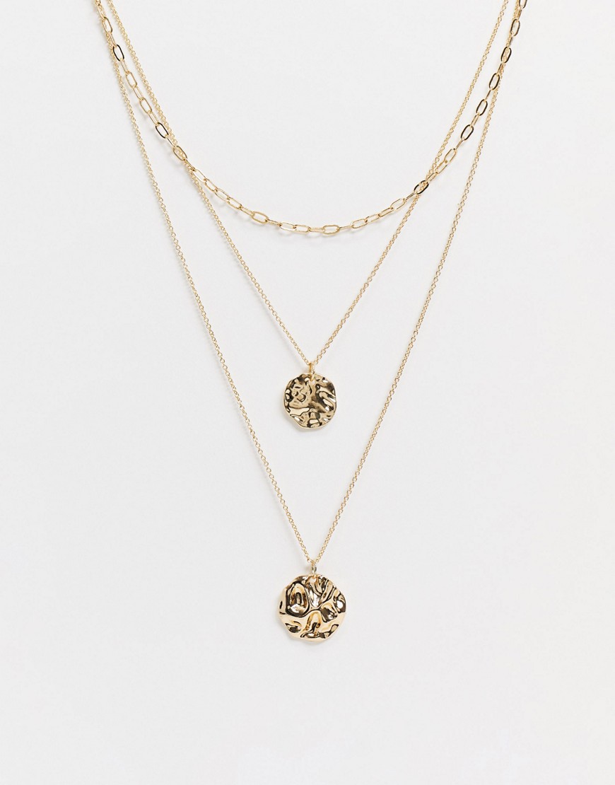 фото Многослойное золотистое ожерелье с чеканной подвеской pieces-золотистый
