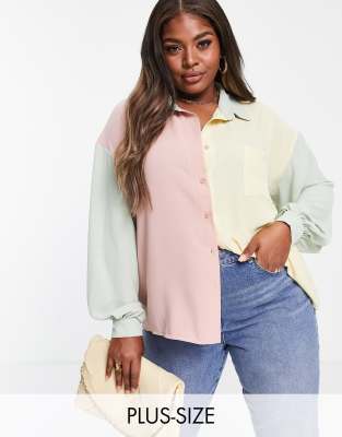 Многоцветная рубашка в стиле oversized с контрастным дизайном пастельных тонов In The Style Plus x Billie Faiers-Разноцветный