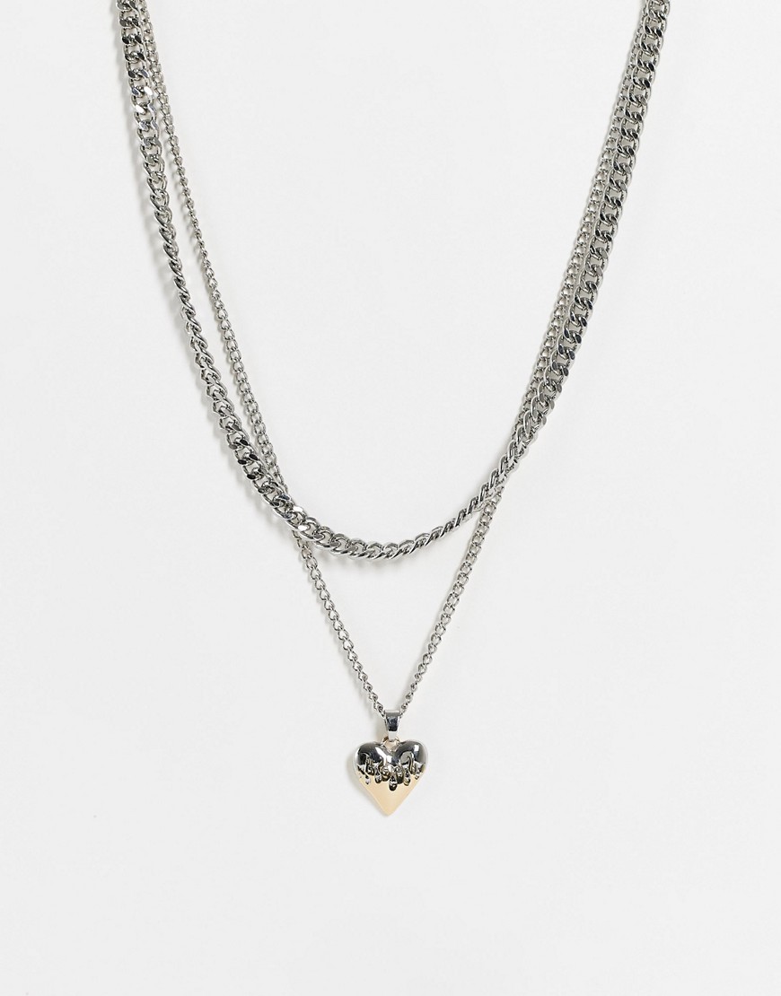 фото Многоярусное ожерелье-цепочка разных оттенков с подвеской в виде сердца topshop-разноцветный