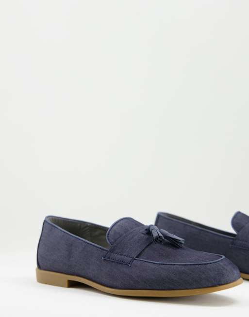 Mocasines azul marino con borla de cambray de Topman