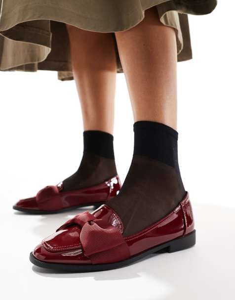 Mocasines burdeos planos con detalle de lazo de charol Mentor de ASOS DESIGN - view 1