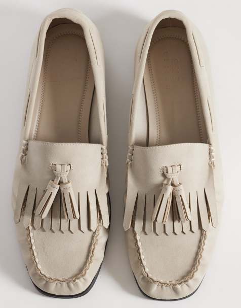 Mocasines clásicos color piedra con flecos y bandeleta fruncida de ASOS DESIGN - view 1