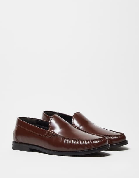 Mocasines clásicos marrones de cuero con detalle fruncido de ASOS DESIGN - view 1