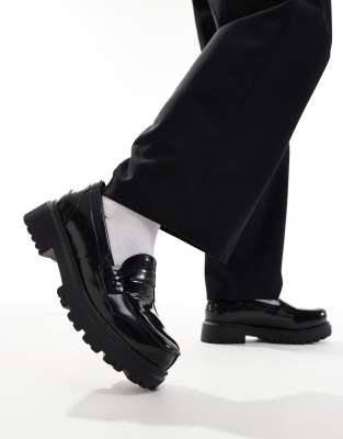 Mocasines clásicos negros con suela gruesa dentada de London Rebel X Wide Fit