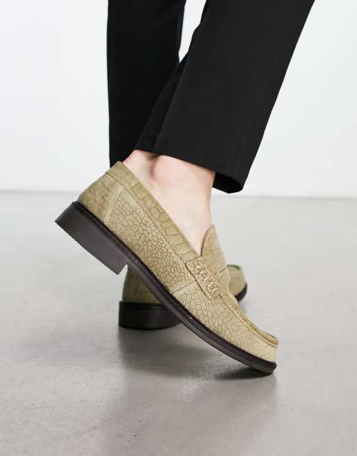 Mocasines color oliva efecto cocodrilo de ante Brawley exclusivos de H By Hudson, 2 de 4