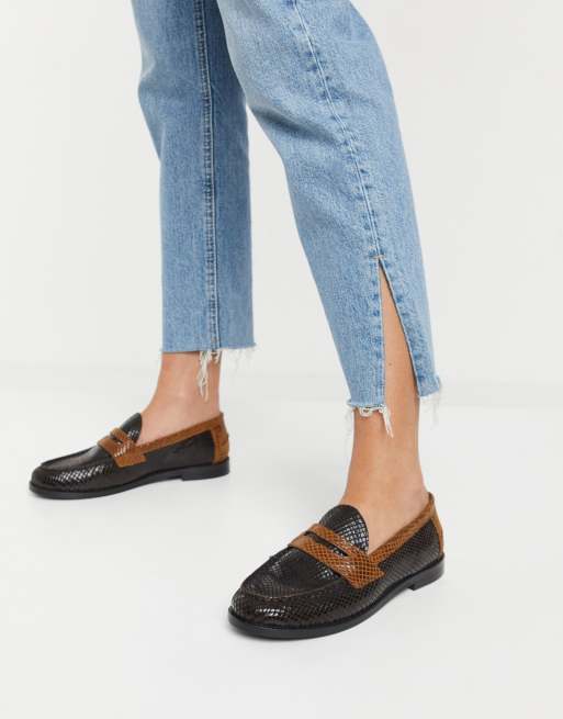 Mocasines con diseño combinado de marrones de cuero auténtico Manila de ASOS DESIGN