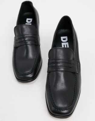 Mocasines De Cuero Negro Con Tacón Y Puntera Cuadrada De Depp thumbnail