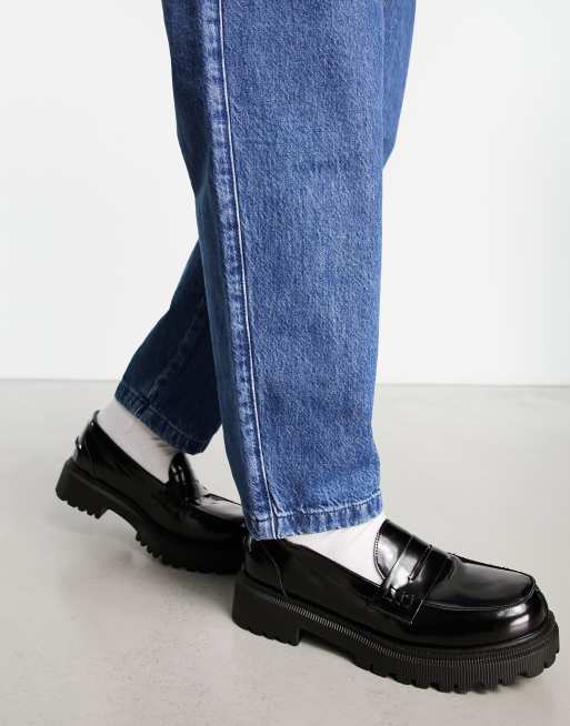 Mocasines negros clásicos con suela dentada de London Rebel X