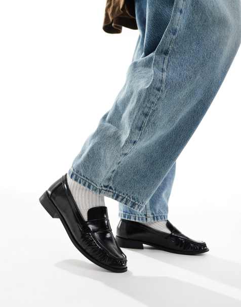 Mocasines negros con detalle fruncido de charol Sadie de London Rebel Wide Fit - view 1