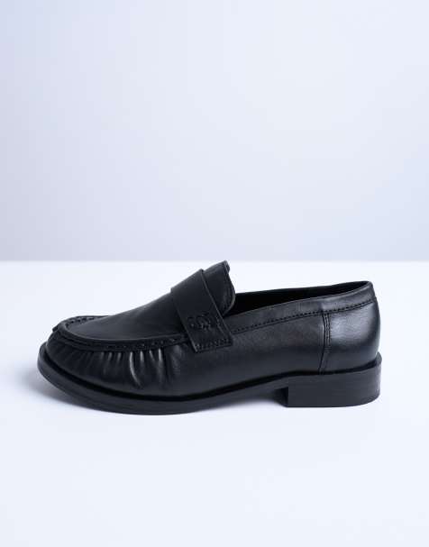 Mocasines negros con detalle fruncido de cuero auténtico Carey de Topshop - view 1
