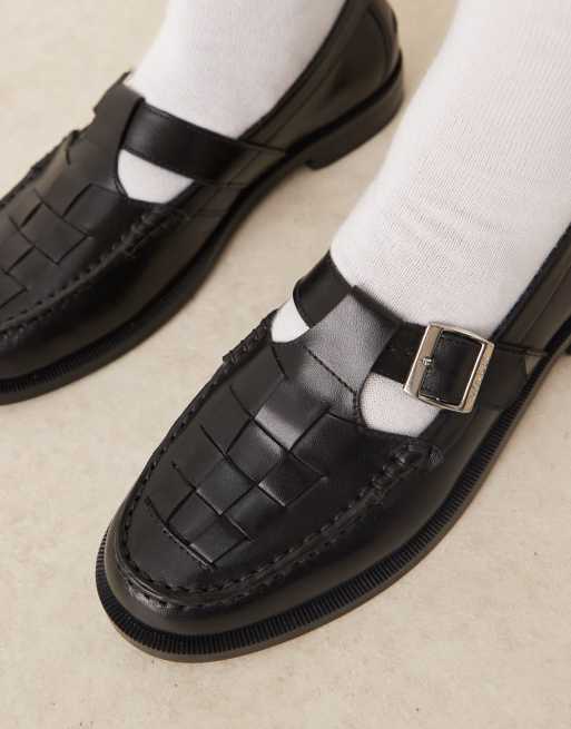 Mocasines negros con diseño entretejido Rhea de Walk London, 2 de 4