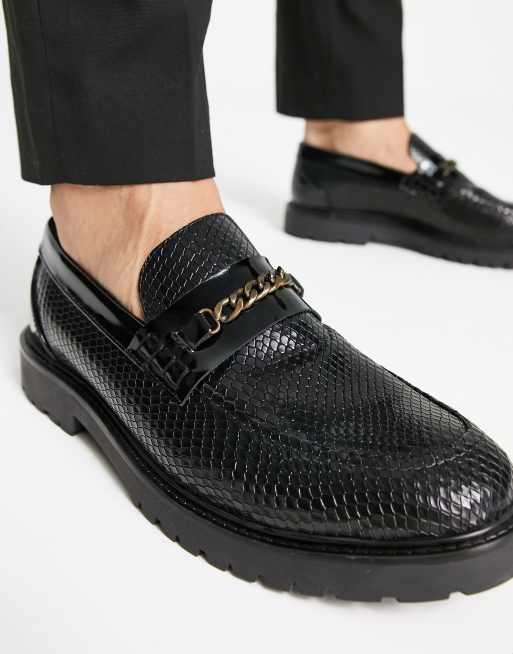 Zapato Mocasin Zapatos De Piel De Serpiente Mocasines Negros Con