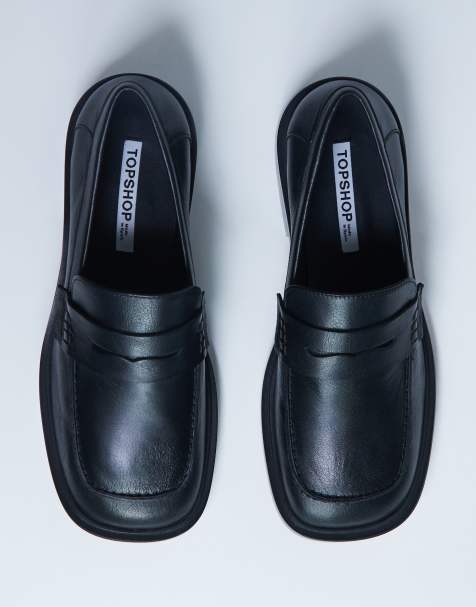 Mocasines negros con puntera cuadrada de cuero auténtico premium Cole de Topshop - view 1
