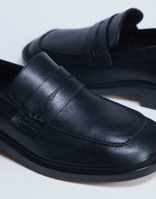 Mocasines negros con puntera cuadrada de cuero auténtico premium Cole de Topshop, 3 de 4
