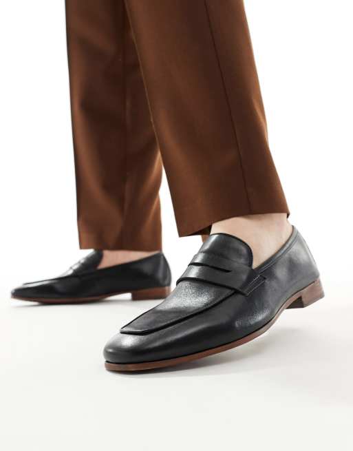  Mocasines negros con ribete de antifaz de cuero Capri de WALK LONDON