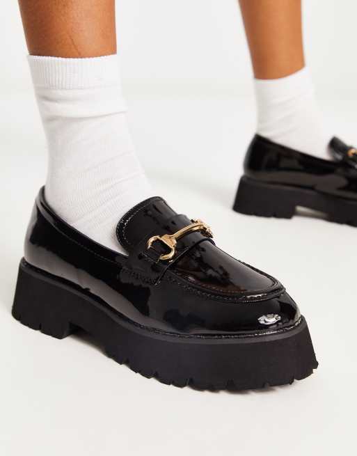 Mocasines negros con suela gruesa de charol Monster de RAID Wide Fit, 4 de 4