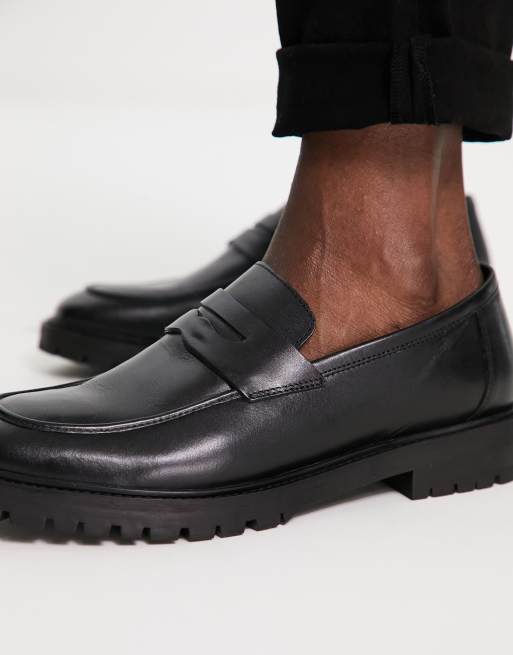 Mocasines negros con suela gruesa de cuero de River Island, 4 de 4