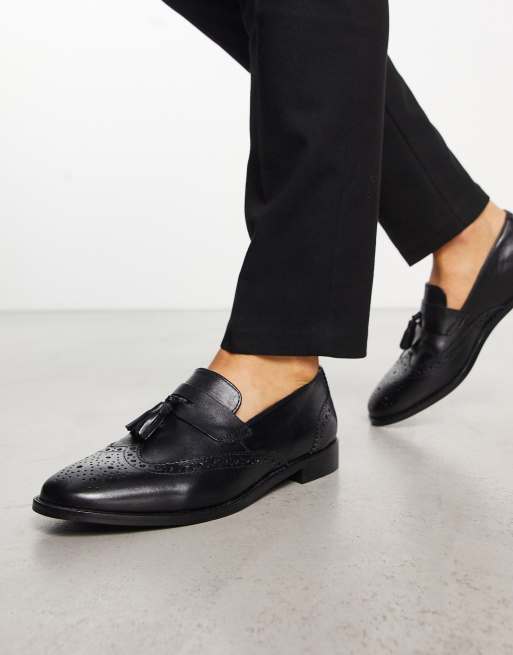 Mocasines negros de cuero con detalle tipo Oxford de ASOS DESIGN