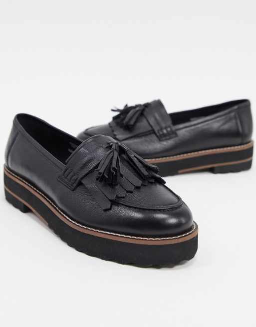 Mocasines negros de cuero con flecos y suela gruesa Meze de ASOS DESIGN |
