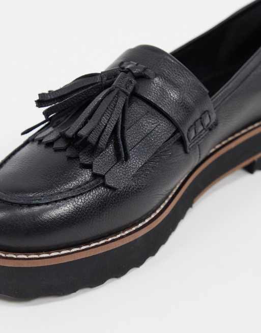 Mocasines negros de cuero con flecos y suela gruesa Meze de ASOS DESIGN