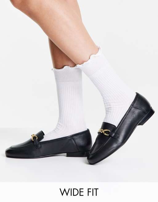 Mocasines negros de cuero Lexington de Topshop Wide Fit