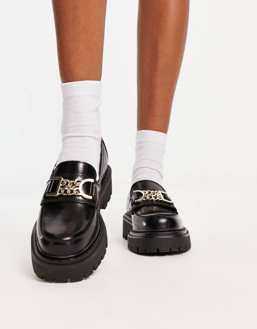 Mocasines negros de suela gruesa de cuero con ribete de cadena dorada Biglane de ALDO ASOS