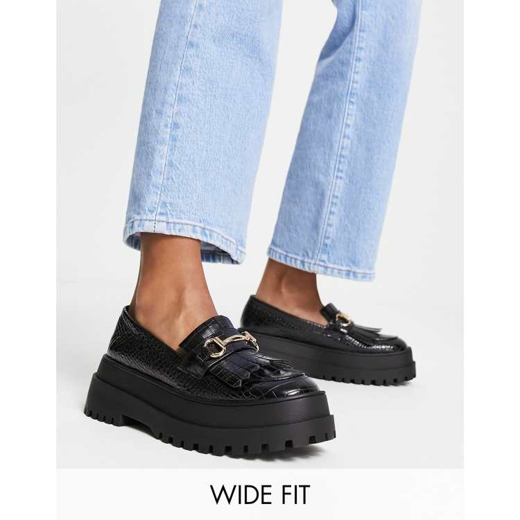 Mocasines efecto cocodrilo con bridón y flecos de London Rebel Wide Fit | ASOS