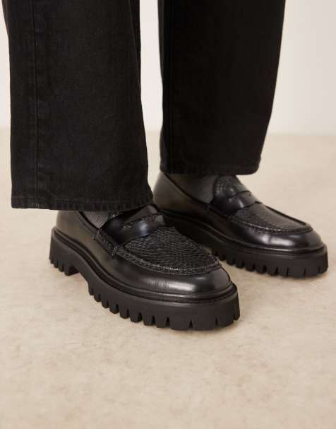 Mocasines negros efecto piel de cocodrilo con ribete de antifaz Hopper de Walk London - view 1