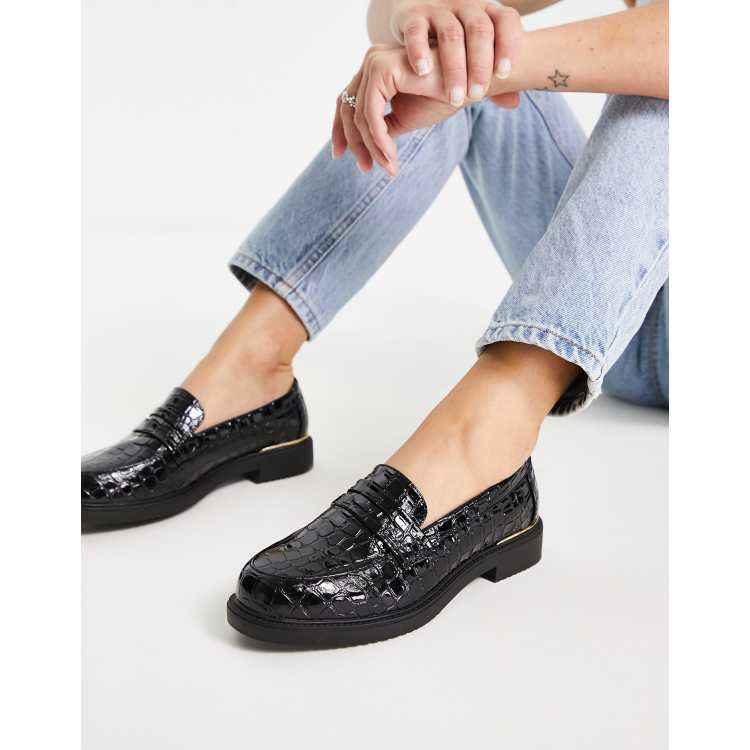 Mocasines negros efecto piel de cocodrilo Lenzo de schuh | ASOS