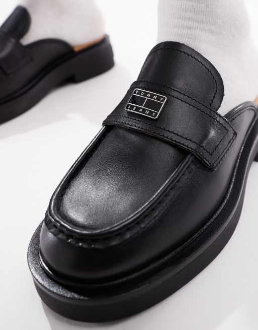 Mocasines negros estilo mules de cuero de Tommy Jeans, 2 de 4