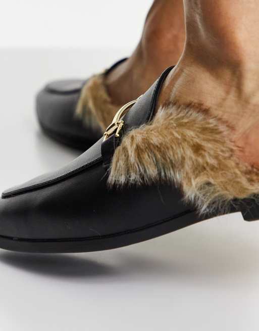 Mocasines negros estilo mules destalonados de sintético con ribete piel sintética ASOS DESIGN | ASOS