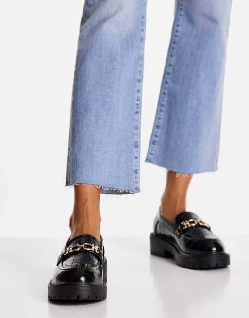 Mocasines negros Luka con detalle de cadena de Topshop Wide Fit, 4 de 4