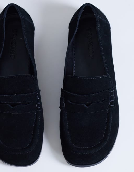 Mocasines negros planos de ante auténtico Charlie de Topshop, 3 de 4