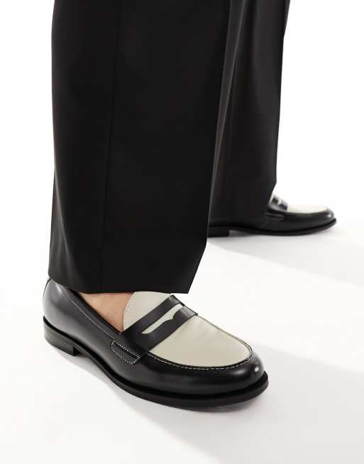  Mocasines negros y blanco hueso con ribete de antifaz de cuero Torbole de WALK LONDON