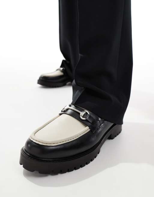 Mocasines negros y blanco hueso de cuero con bridón Sean de WALK LONDON