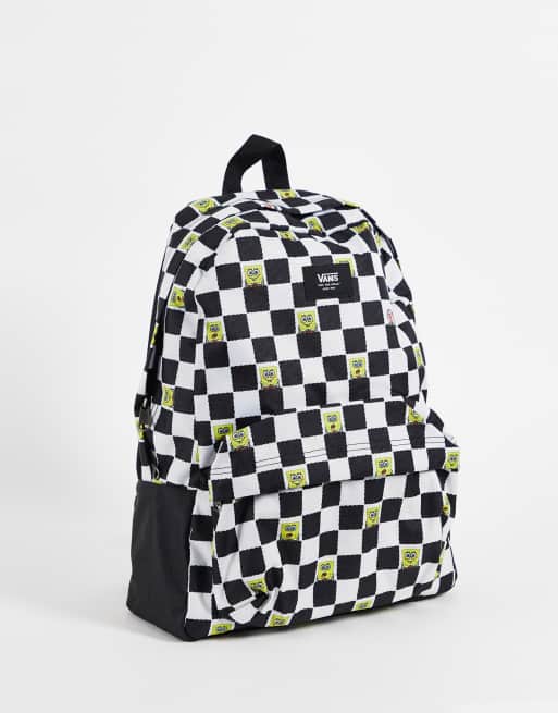 Mochila blanca y negra con estampado de damero Old Skool III de Vans X Spongebob
