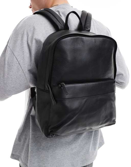 Mochila de cuero negro de ASOS DESIGN ASOS