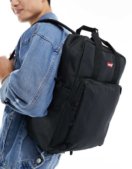 Mochila grande negra con logo L Pack de Levi's