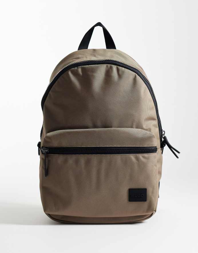 Hugo Red Mochila gris con detalle de etiqueta del logo de